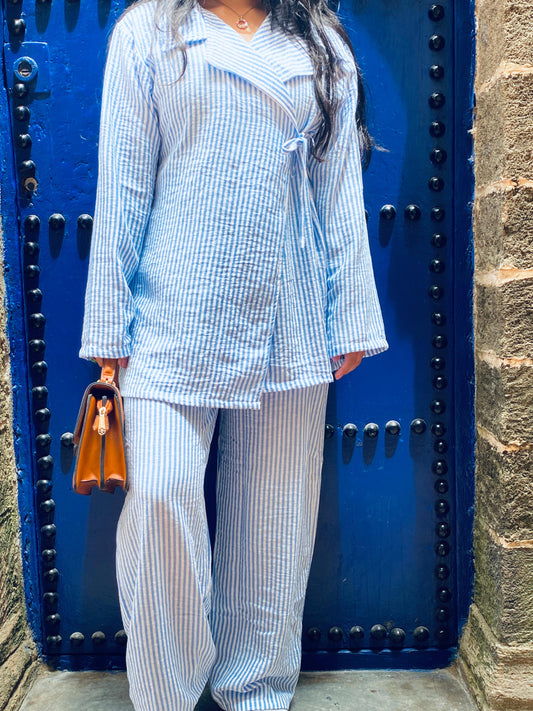 Ensemble en lin rayé - Confort oversize & style bohème