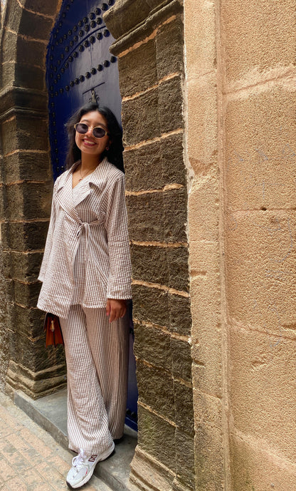 Ensemble en lin rayé - Confort oversize & style bohème